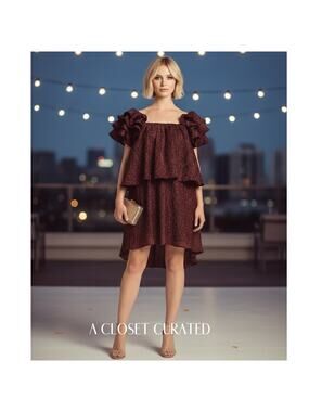 Custommade Kaeyla Ruffle Dress Brown Large NWT